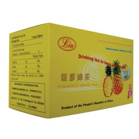 Té verde y piña (envíos a todo Colombia) Caja de cartón por 20 bolsitas de papel filtro de 3 g. 